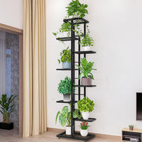 Supporto per piante Garvee, 8 ripiani, metallo, antiscivolo, mensola angolare impermeabile per soggiorno, balcone, giardino, nero