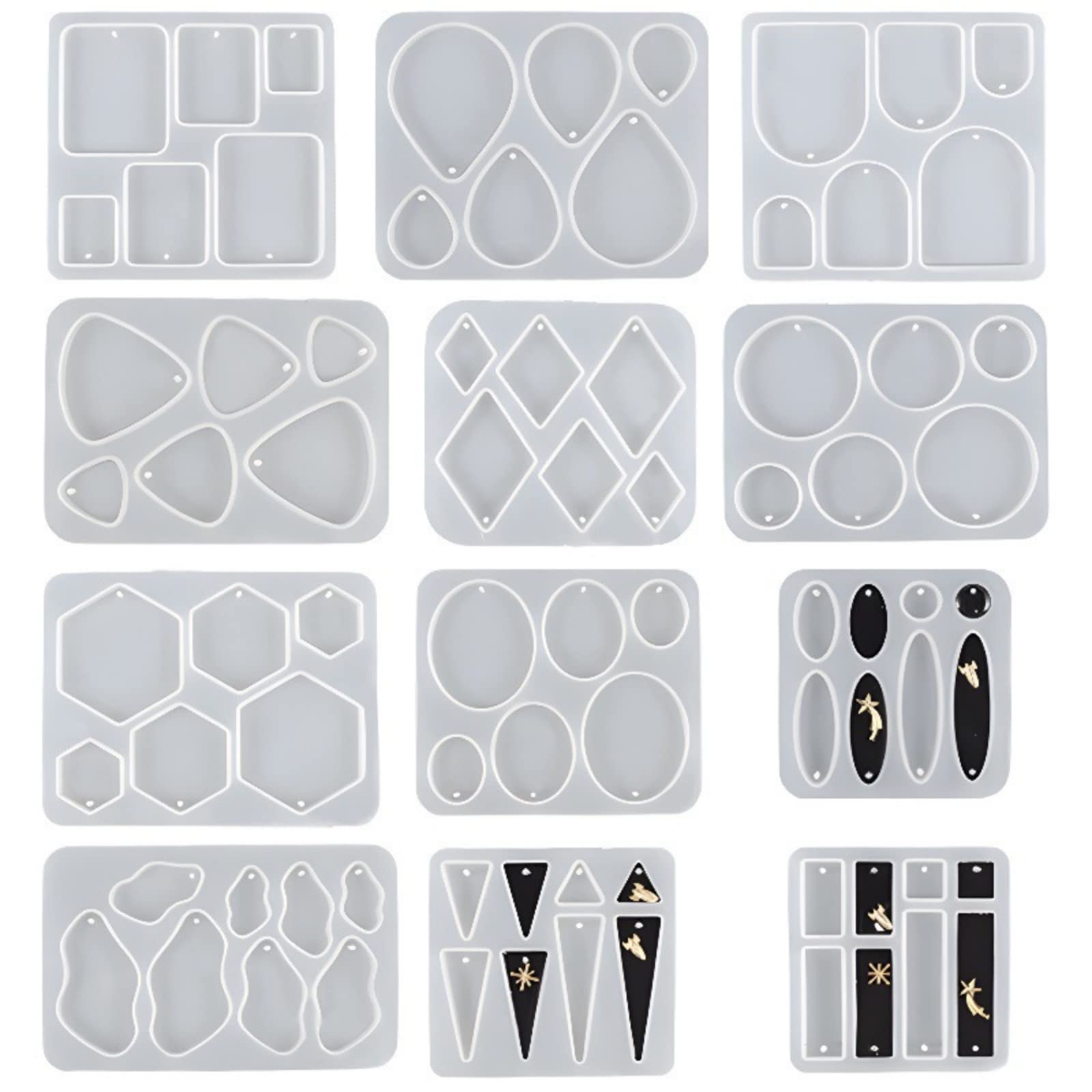 Set di 12 stampi per orecchini in silicone Garvee, ovali ed esagonali, in resina epossidica, versatili per donne e ragazze, per la creazione di gioielli.