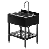 Garvee Lavello Utility in Acciaio Inox 304 Grande Vasca 65.3×52.6×100.3 cm Rubinetto Estraibile Per Cucina e Garage Nero - Argento
