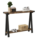 Tavolo da ingresso Garvee Farmhouse da 43,3 pollici con contenitore, 2 ripiani, struttura in metallo, MDF, marrone rustico, soggiorno, corridoio - marrone