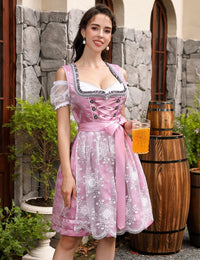 Garvee Dirndl - Abito tradizionale midi da donna, set da 3 pezzi con grembiule e camicetta per l'Oktoberfest, rosa vintage, taglia 40