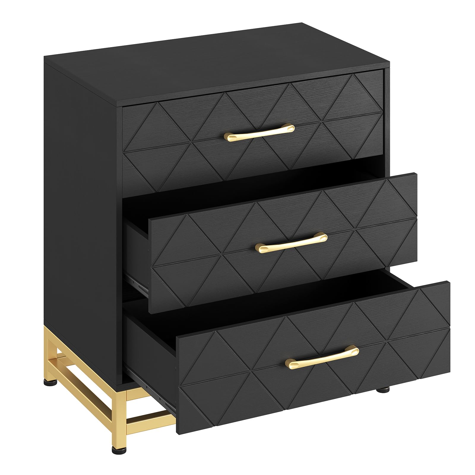 Cassettiera in legno Garvee per camera da letto, 3 cassetti, MDF, nero, moderna, robusta, salvaspazio, soggiorno, corridoio