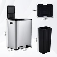Pattumiera da cucina Garvee 2 x 30L in acciaio inox Sistema di separazione dei rifiuti Doppi scomparti Silenzioso Argento 60L