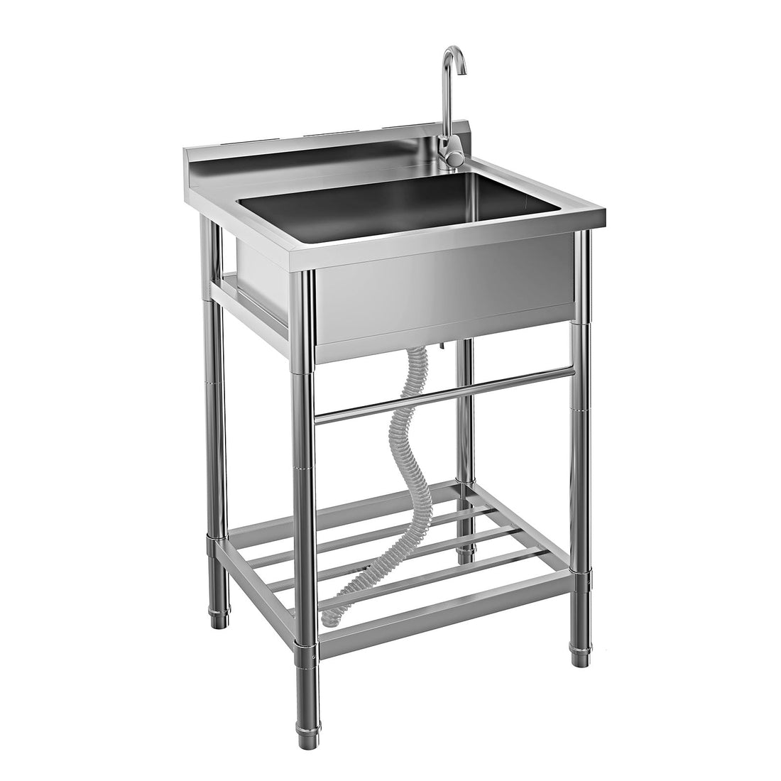 Lavello di servizio Garvee in acciaio inox da 24" con vasca singola e rubinetto girevole a 360° per cucina e garage, antiruggine, indipendente, con ripiano, 41 pollici, argento