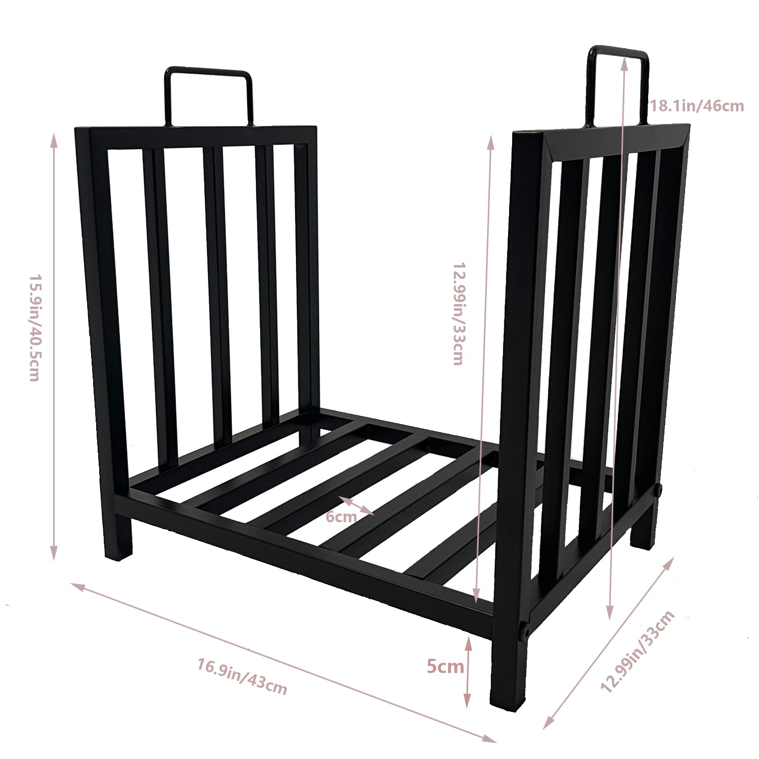 Portalegna in metallo Garvee, nero, portatile con maniglie per camino, braciere, stufa a legna, 17,5x11,8x15,7