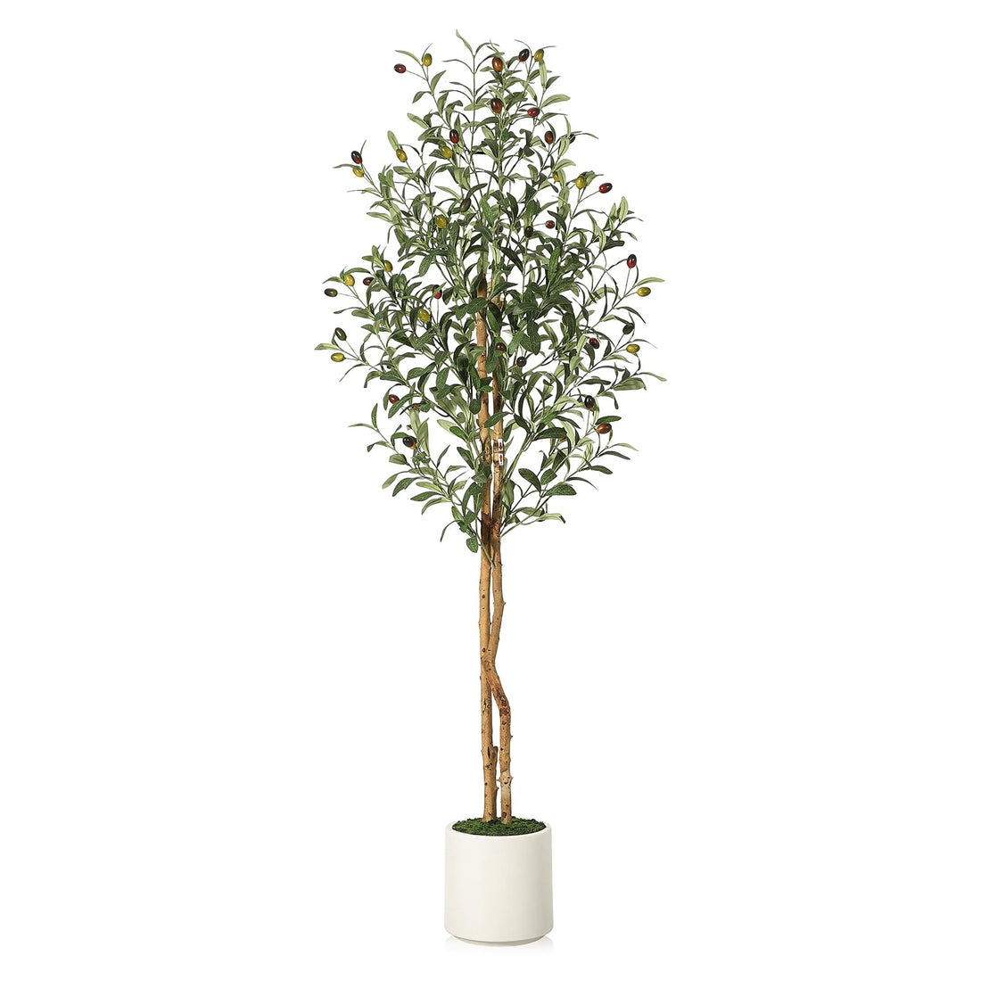 Albero di ulivo artificiale Garvee da 1,5 m con rami regolabili, seta artificiale, vaso bianco per soggiorno e ufficio, verde realistico