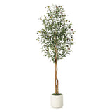 Albero di ulivo artificiale Garvee da 1,5 m con rami regolabili, seta artificiale, vaso bianco per soggiorno e ufficio, verde realistico - verde