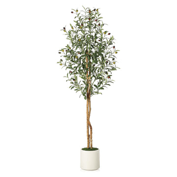 Albero di ulivo artificiale Garvee da 1,5 m con rami regolabili, seta artificiale, vaso bianco per soggiorno e ufficio, verde realistico