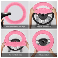 Garvee - Set di 6 coprivolanti in peluche per donna, accessori per auto, rosa, morbidi e brillanti, diametro del volante 38 cm