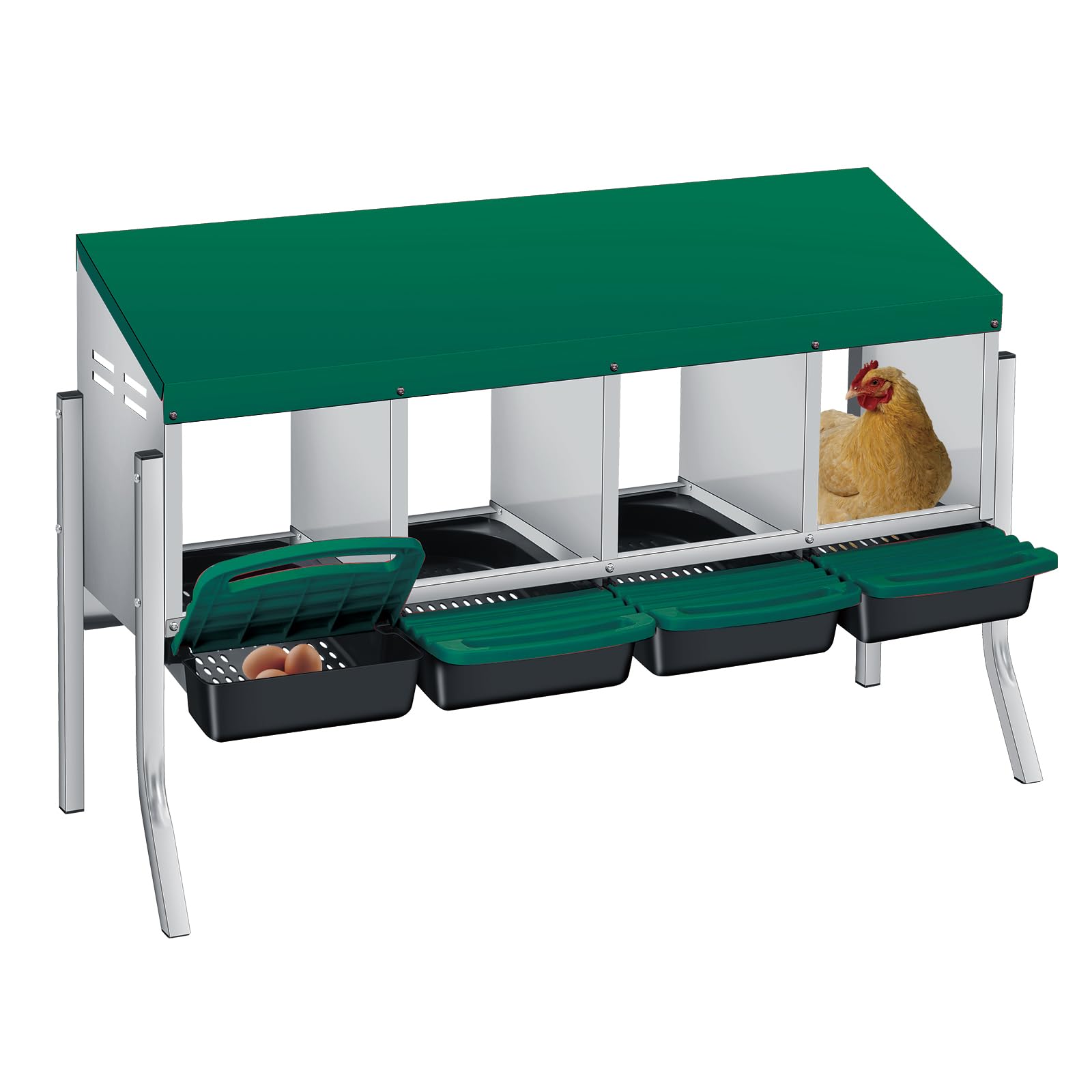 Nido per polli Garvee a 3 fori, in metallo, antiruggine, vassoio rimovibile per pollaio, fattoria, comodo, robusto
