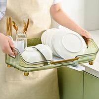 Scolapiatti Garvee con sistema di drenaggio automatico, acciaio inossidabile, portaposate rimovibile, verde trasparente, taglia unica, uso versatile