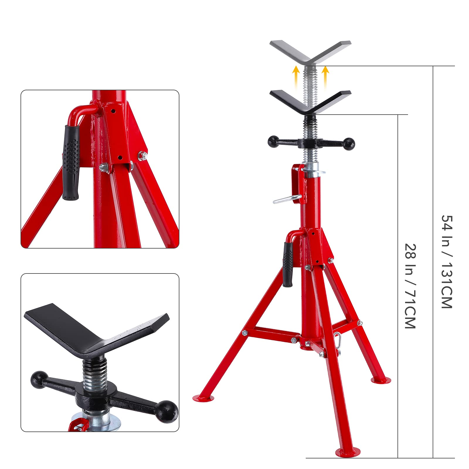 Garvee Supporto Per Tubi Regolabile 28-52" Capacità 2500LB, Testa A V Industriale, Struttura Pieghevole In Acciaio Resistente, Gambo Bloccabili, Ideale Per Officine E Cantieri