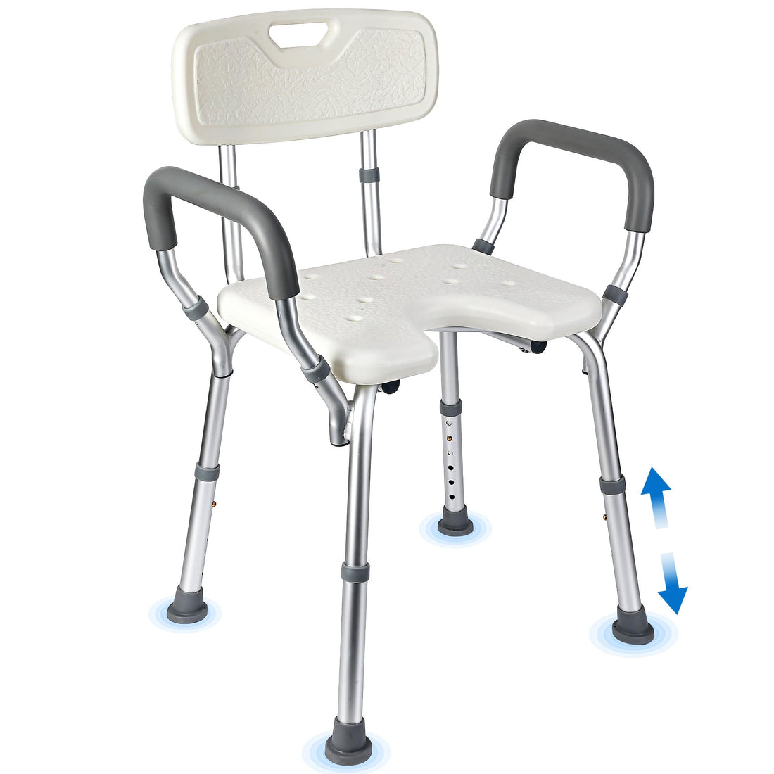 Sedia da doccia Garvee con braccioli e schienale – Sedile da doccia regolabile in altezza per anziani (fino a 158 kg), ausilio per la doccia antiscivolo, leggero e stabile – Bianco, montaggio rapido