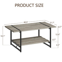 Tavolino da caffè Garvee a 2 livelli in stile rustico, 41'', in legno grigio con struttura in metallo per soggiorno e ufficio, stile rustico-moderno