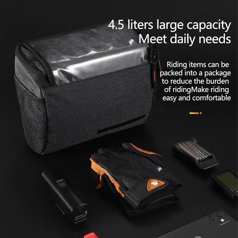 Garvee Borsa Manubrio Bicicletta 4.5L Impermeabile TPU Touch Multiuso per MTB Corsa Pieghevole, 20x12.5x18 cm, Nero