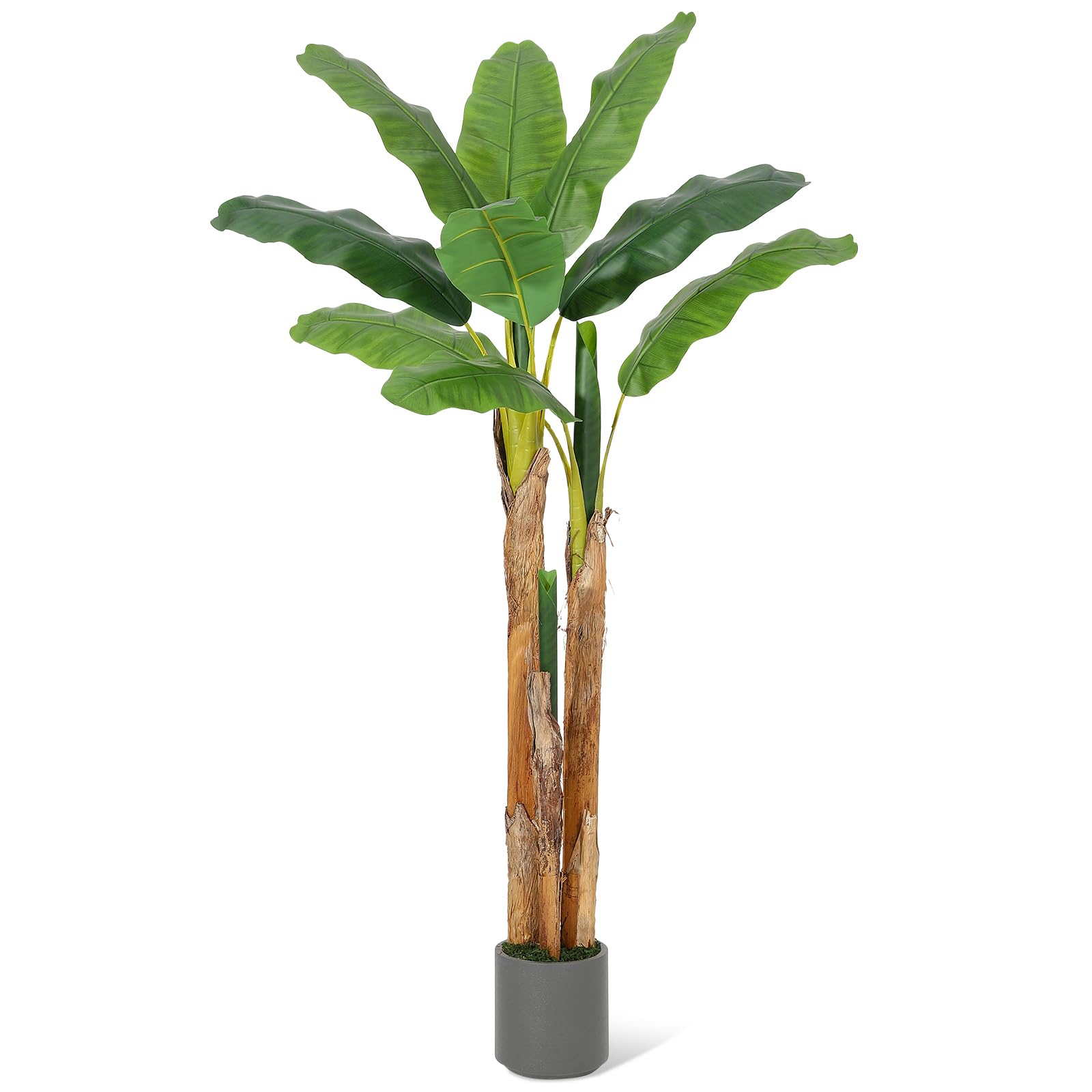Albero di banano artificiale Garvee da 5 piedi con 11 foglie, foglie in PE, vaso di cemento, grigio per casa e ufficio
