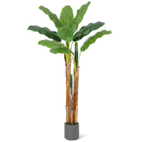 Albero di banano artificiale Garvee da 5 piedi con 11 foglie, foglie in PE, vaso di cemento, grigio per casa e ufficio