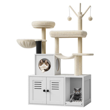 Garvee Cat House con tiragraffi e nascondiglio per lettiera, tiragraffi in sisal, più livelli, bianco, per soggiorno