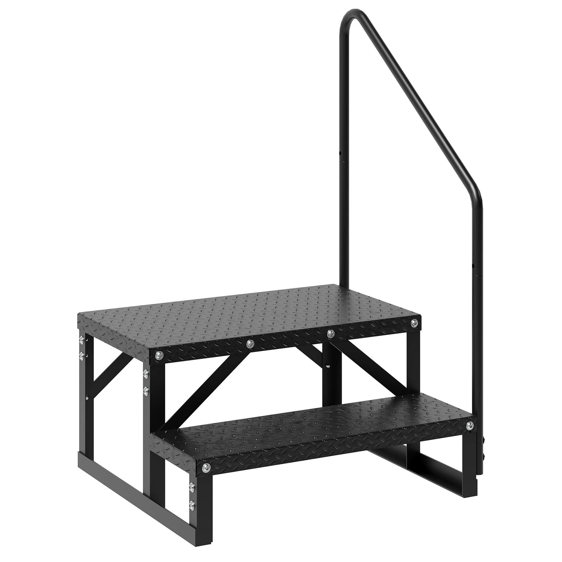 Gradini per camper Garvee con corrimano, 2 gradini, alluminio, superficie antiscivolo, capacità di carico di 660 libbre, per campeggio e uso all'aperto, robusti, portatili