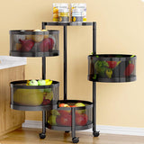 Carrello Garvee a 4 ripiani, cesto rotondo per frutta, portaverdure, carrello da cucina con ruote per cucina, bagno, soggiorno, 75 x ø30 cm, nero - Nero
