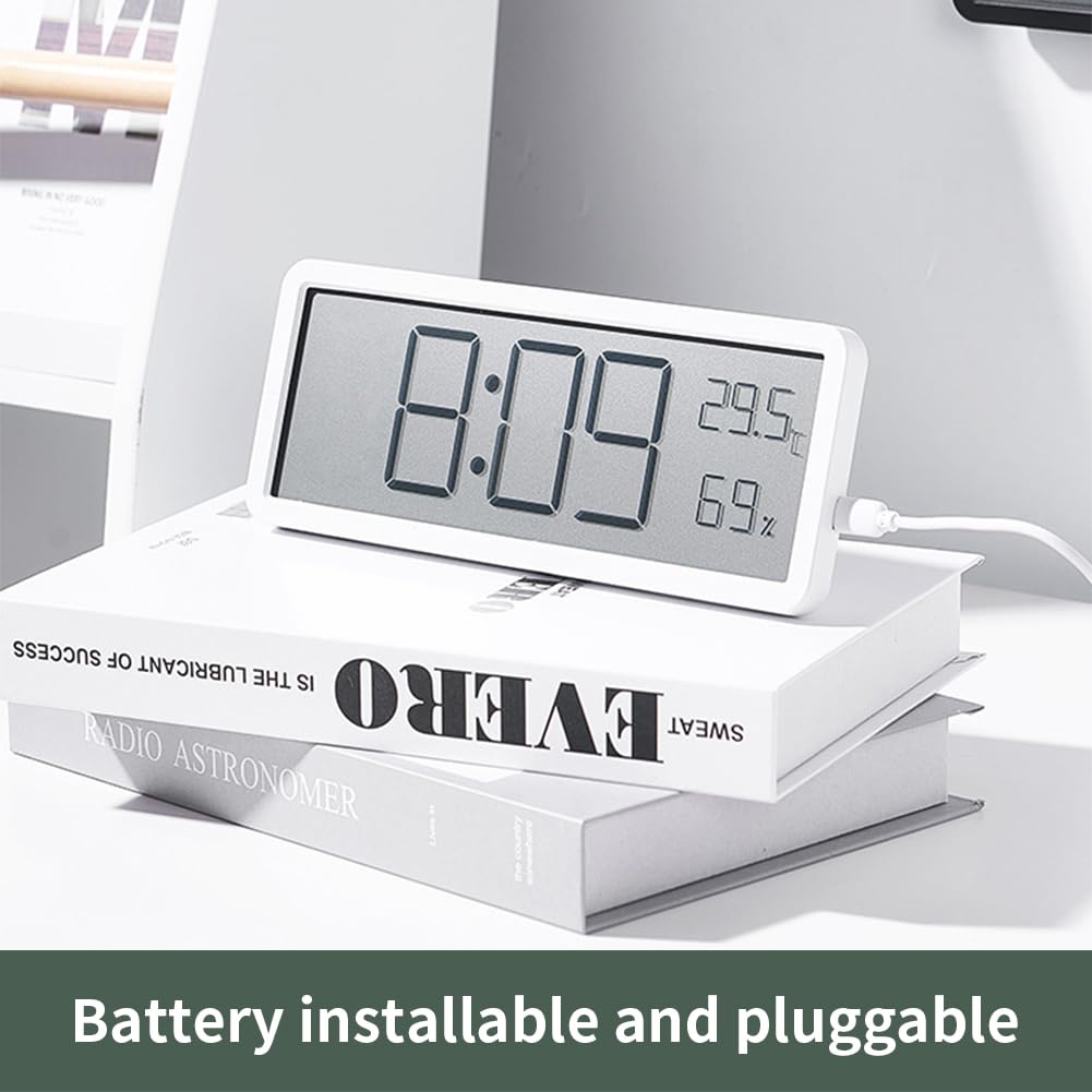 Garvee Orologio Digitale LED Silenzioso con Data, Temperatura e Umidità - Ricaricabile, Design Moderno in Plastica, USB/AAA, 12/24H - Per Camera da Letto e Ufficio