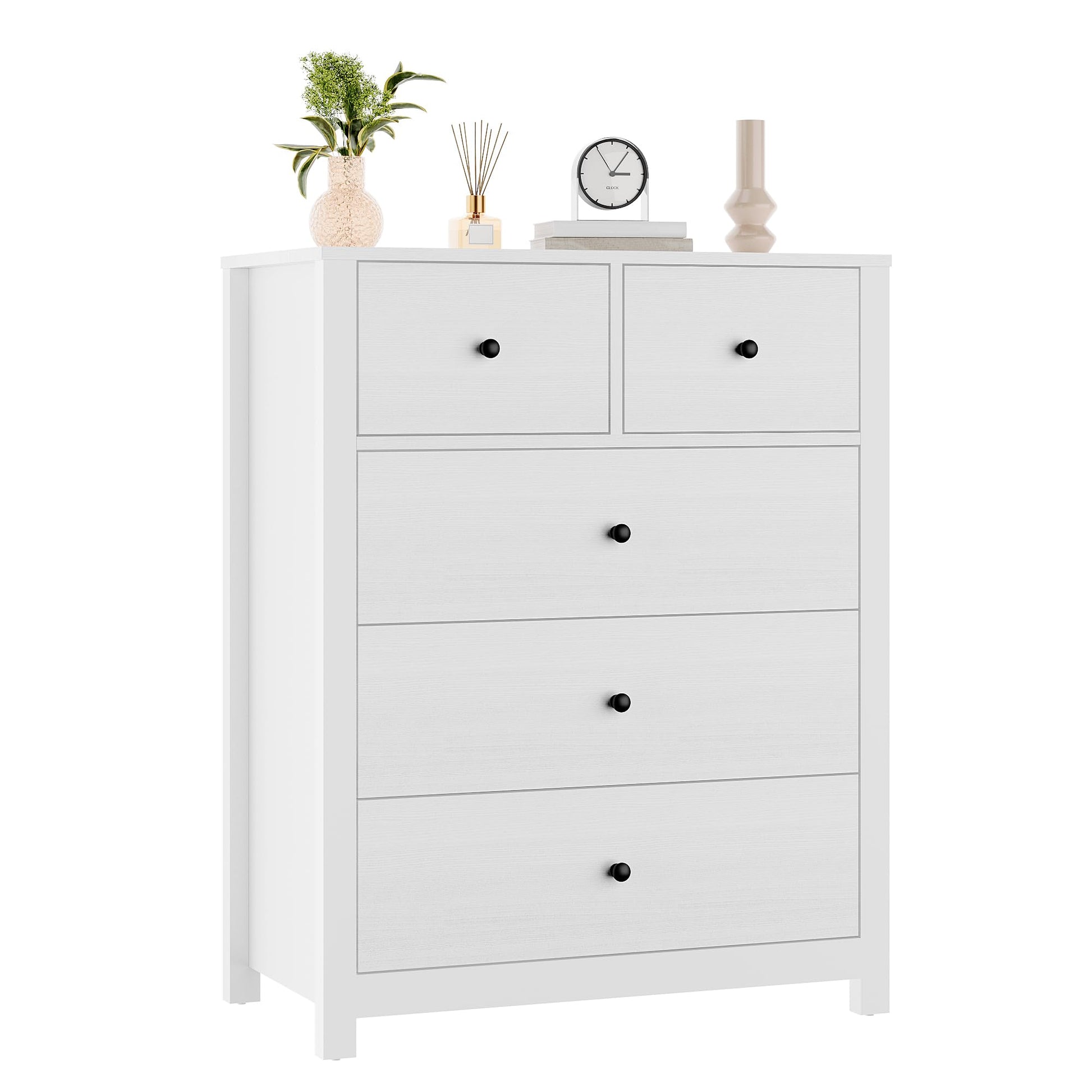 Cassettiera Garvee bianca a 5 cassetti per camera da letto, cameretta e corridoio, 15,6"P x 29"L x 37"A, moderna, robusta e versatile