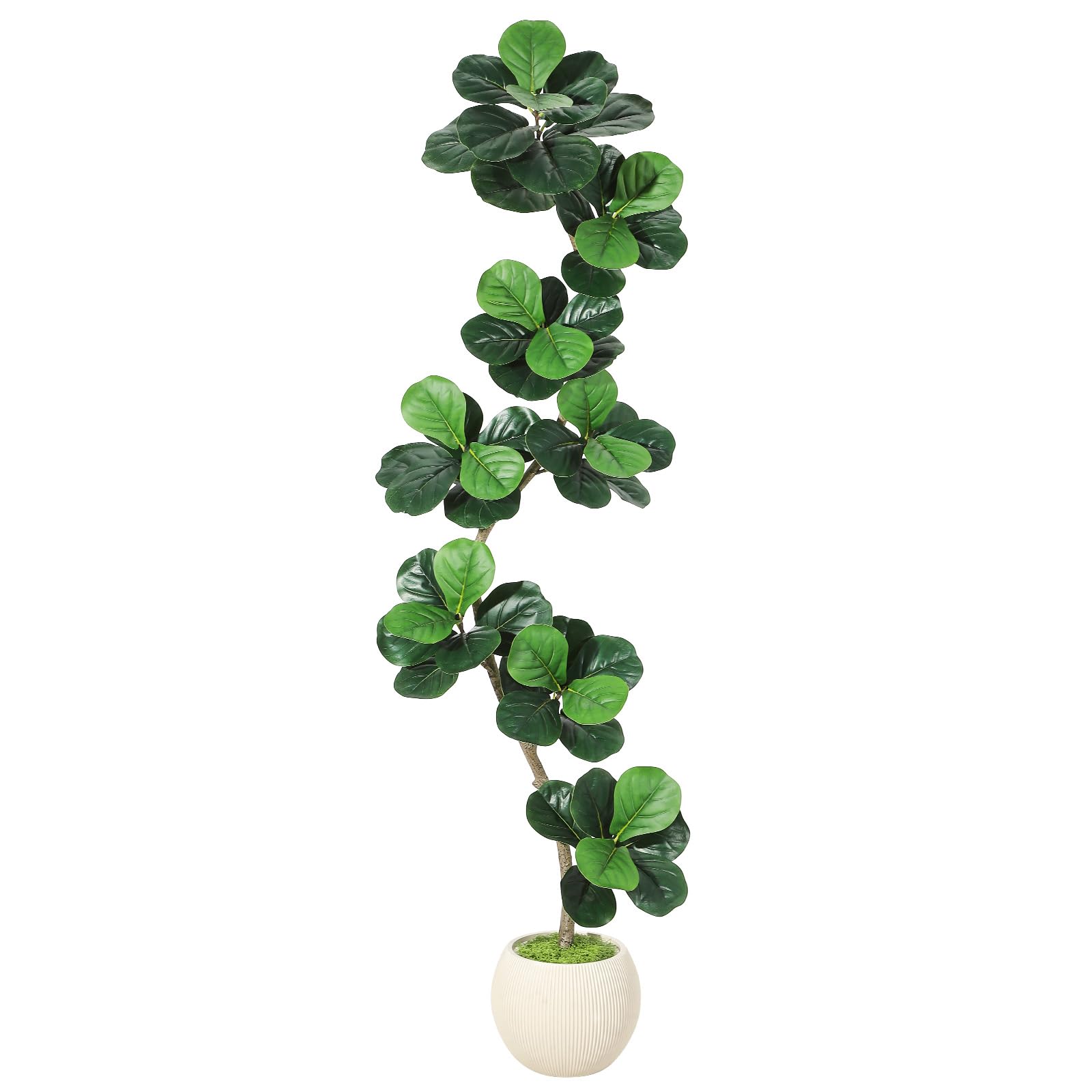 Albero di fico artificiale Garvee a foglia di violino da 7 piedi con vaso bianco, foglie realistiche, resistente alle intemperie per casa e ufficio