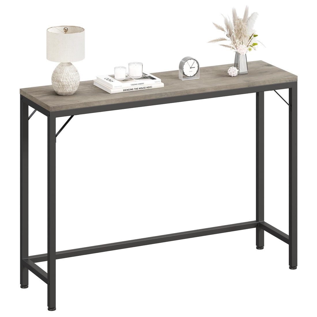 Tavolo consolle Garvee grigio, tavolino da divano stretto, stile industriale, 39,4" L x 9,1" x 31,4" H, MDF e metallo, robusto, versatile, soggiorno e corridoio