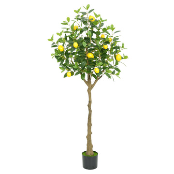 Albero di limone artificiale Garvee da 5 piedi realistico con robusto vaso di cemento per ufficio e casa verde giallo