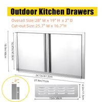 Porta di accesso per barbecue Garvee da 28x19 pollici in acciaio inossidabile 304, doppia porta, resistente alle intemperie, per cucina da esterno, argento