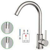 Garvee Rubinetto Cucina Bassa Pressione 3 Attacchi 2 Getti 360° Rotazione Acciaio Inox 304 Per Boiler - Spazzolato
