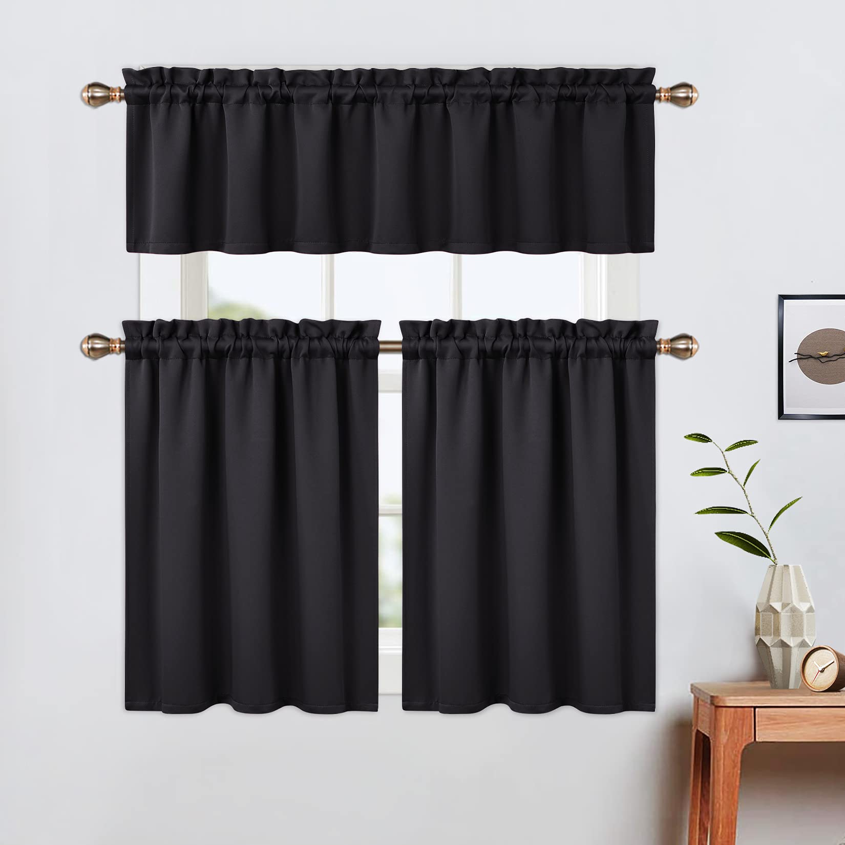 Tende oscuranti corte Garvee da 36 pollici per bagno, 2 pannelli, poliestere, oscuranti, tasca per asta, piccole finestre, bianco