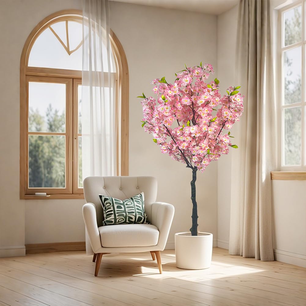 Albero di ciliegio artificiale Garvee, vaso alto, tronco realistico, rami flessibili, facile da pulire, vaso di fiori robusto, decorazione per interni del soggiorno