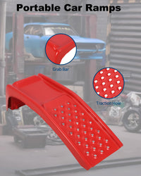 Set rampe per auto Garvee da 8000 libbre, 2 rampe in acciaio, altezza di sollevamento di 8 pollici, antiscivolo, robuste, rosse, 36"x13"x9", per officina e garage