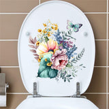 Adesivi per WC Garvee con motivo a foglie di piante, fiori e farfalle, impermeabili, autoadesivi, adesivi per il sedile del WC da parete del bagno
