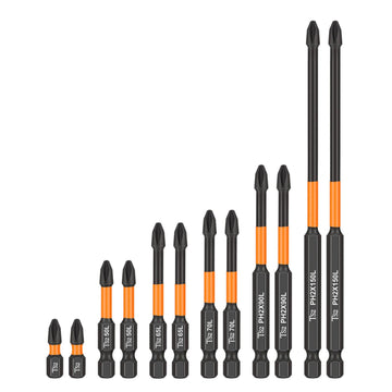 Garvee Set 12Pz Punte Cacciavite Impatto PH2 Magnetiche, Acciaio S2, Uso Professionale, 1/4" Esagono, Nero