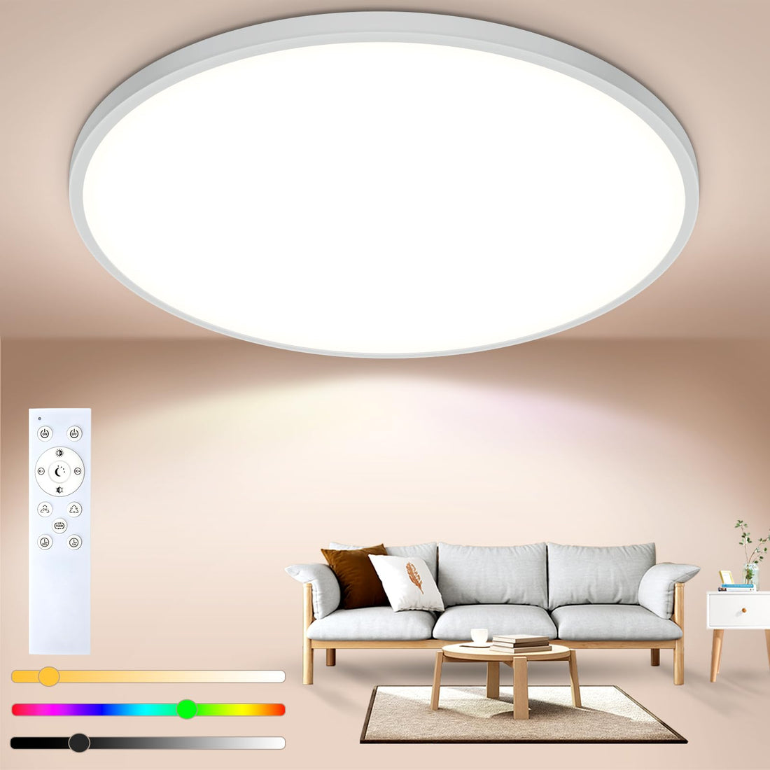 Plafoniera LED GARVEE, dimmerabile, 24W RGBW, 1800LM, cambio colore, telecomando, risparmio energetico, moderna, rotonda piatta Ø30cm, soggiorno, camera da letto