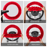 Garvee Coprivolante Soffice 6 Pezzi Accessori Auto in Peluche Rosso Invernale per Volante Freno a Mano Pomello del Cambio