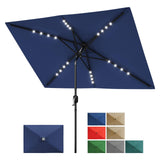Garvee Ombrellone Solare Rettangolare 305x198 cm con Luci LED, Crank, Tilt, 6 Stecche, Poliestere UV, Ventilato per Giardino e Piscina - Blu Navy