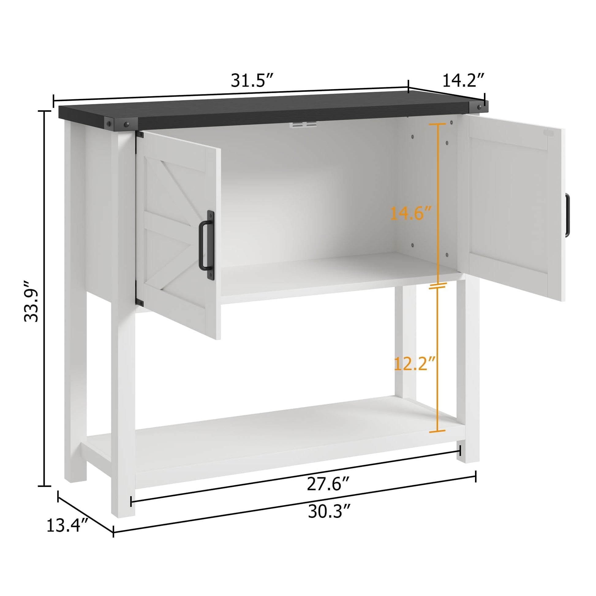 Tavolo consolle Garvee Farmhouse con 2 ante, in legno, robusto e antiinnesto, bianco-nero, 32 persone, per cucina e soggiorno