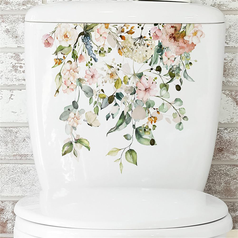 Adesivo per sedile WC Garvee con motivo floreale, autoadesivo in PVC piatto e impermeabile, decorazione per il bagno M-205