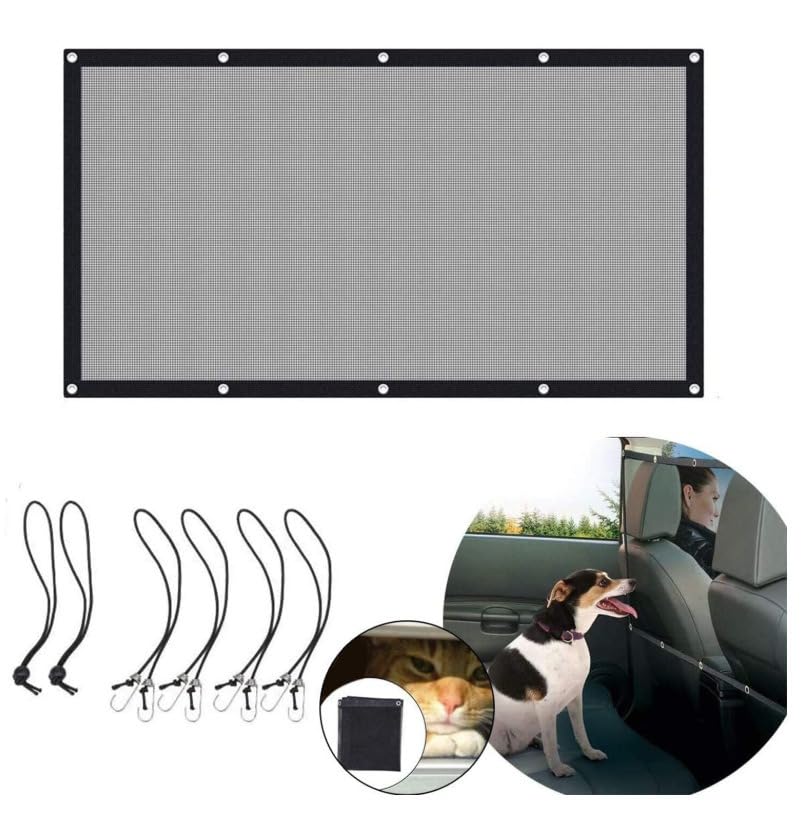 Garvee Rete di sicurezza per cani per auto, rete di protezione per bagagliaio, accessorio interno universale, 115x62 cm, nero