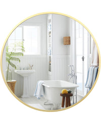 Specchio da bagno rotondo dorato Garvee da 24 pollici con vetro HD opaco e cornice in metallo, anti-distorsione, per il soggiorno