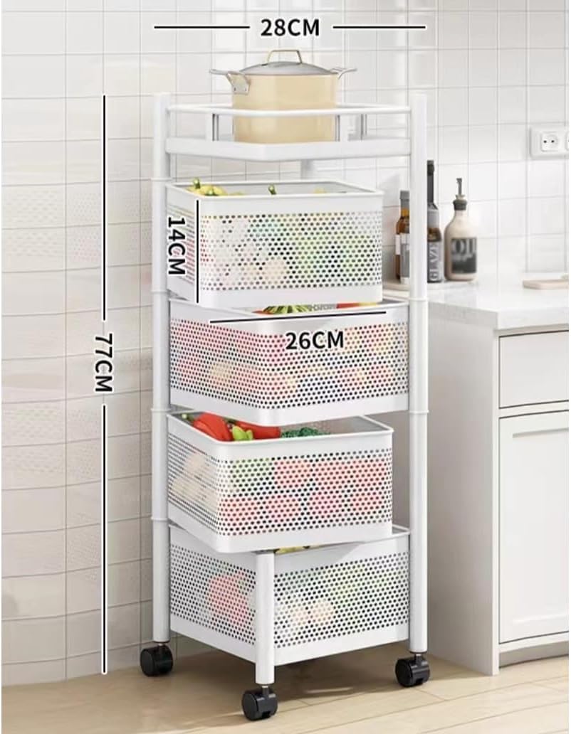 Carrello da cucina con ruote in metallo bianco a 4 ripiani Garvee, 78x28x28 cm, per soluzioni di stoccaggio ampliate in cucina, cantina e officina, facile da manovrare