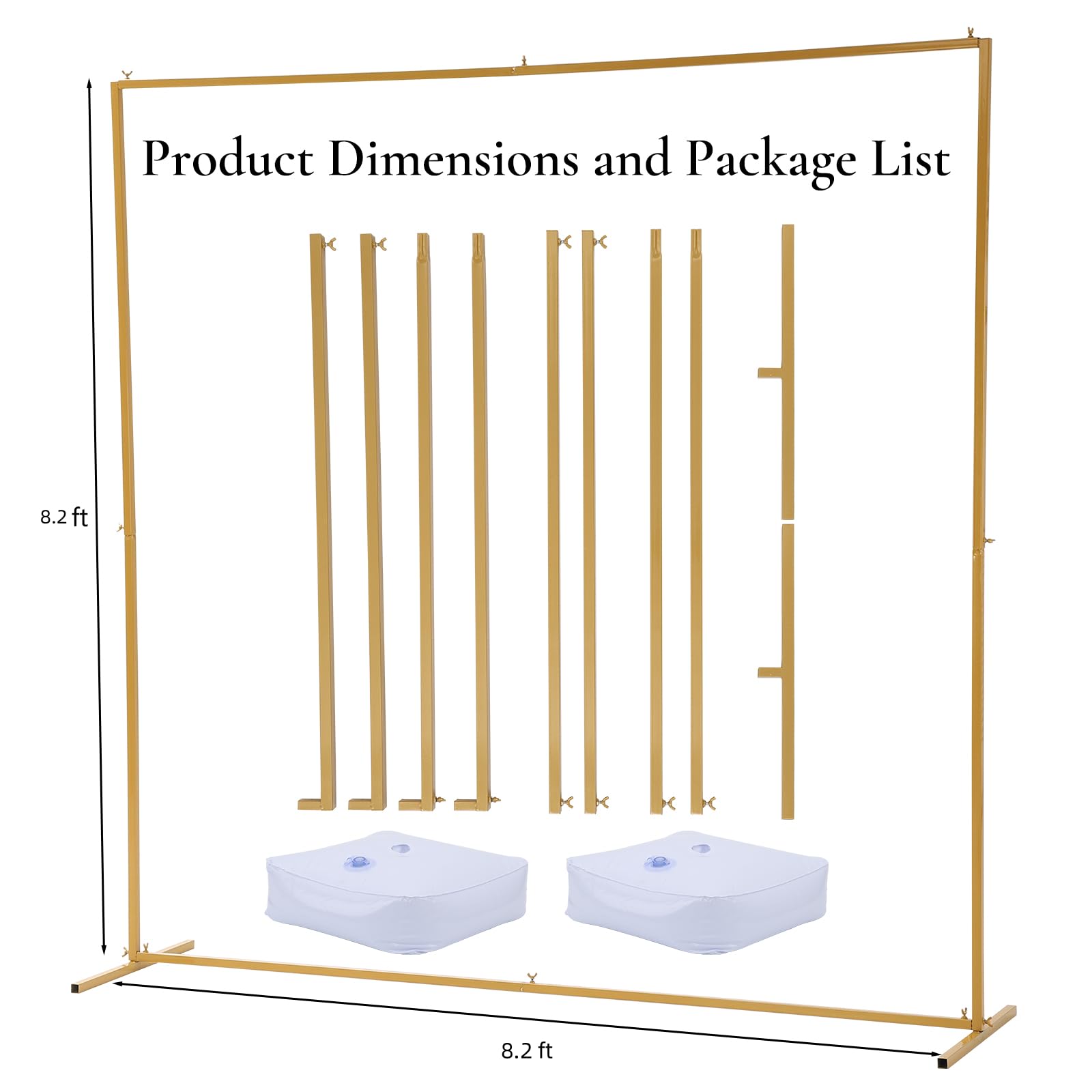 Garvee 8x8 FT Supporto per fondale quadrato per matrimonio in metallo dorato, stabile e resistente alla corrosione per feste e cerimonie