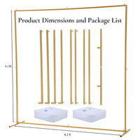 Garvee 8x8 FT Supporto per fondale quadrato per matrimonio in metallo dorato, stabile e resistente alla corrosione per feste e cerimonie