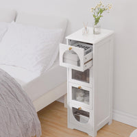 Mobiletto da bagno Garvee con 4 cassetti, impermeabile, legno bianco, maniglie dorate, compatto per bagno e soggiorno, 11,8x11,8x33,1 pollici