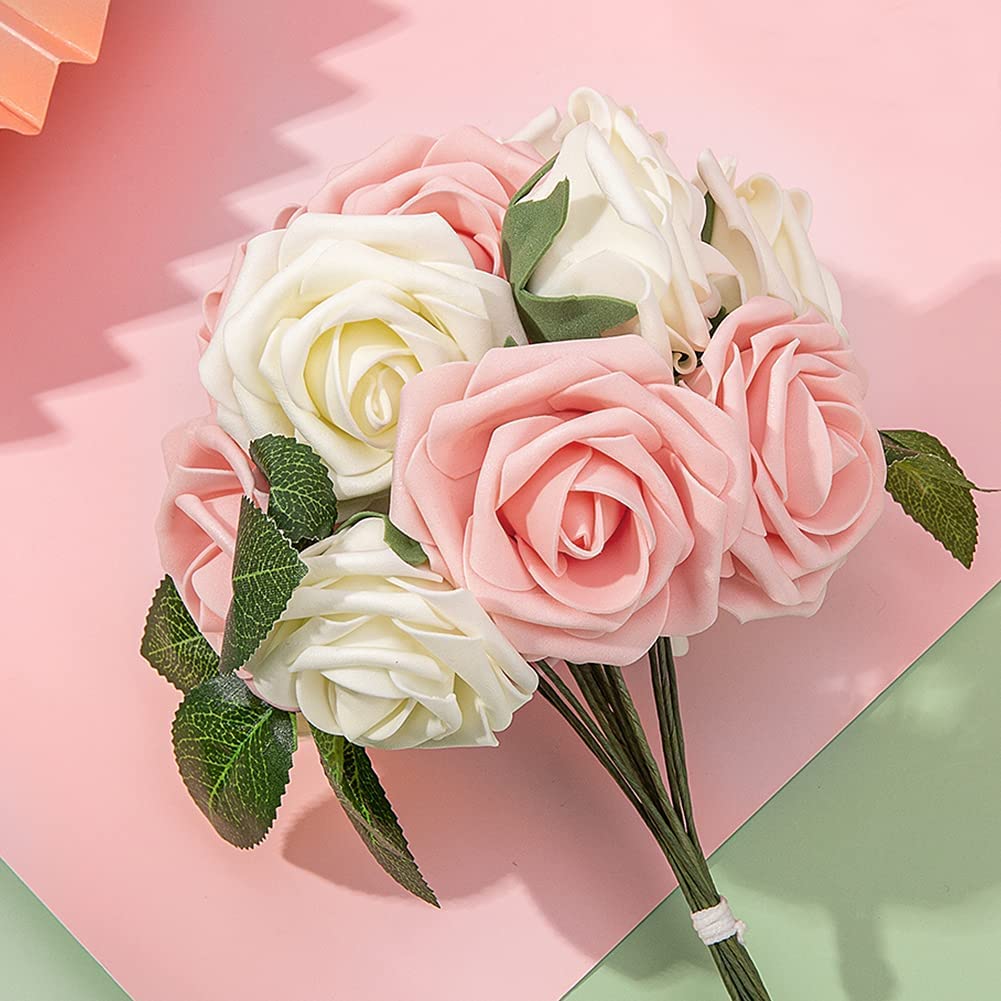 Rose artificiali Garvee, set da 25 pezzi, fiori di schiuma, rosa, per decorazioni fai da te, colori vivaci, resistenti, versatili