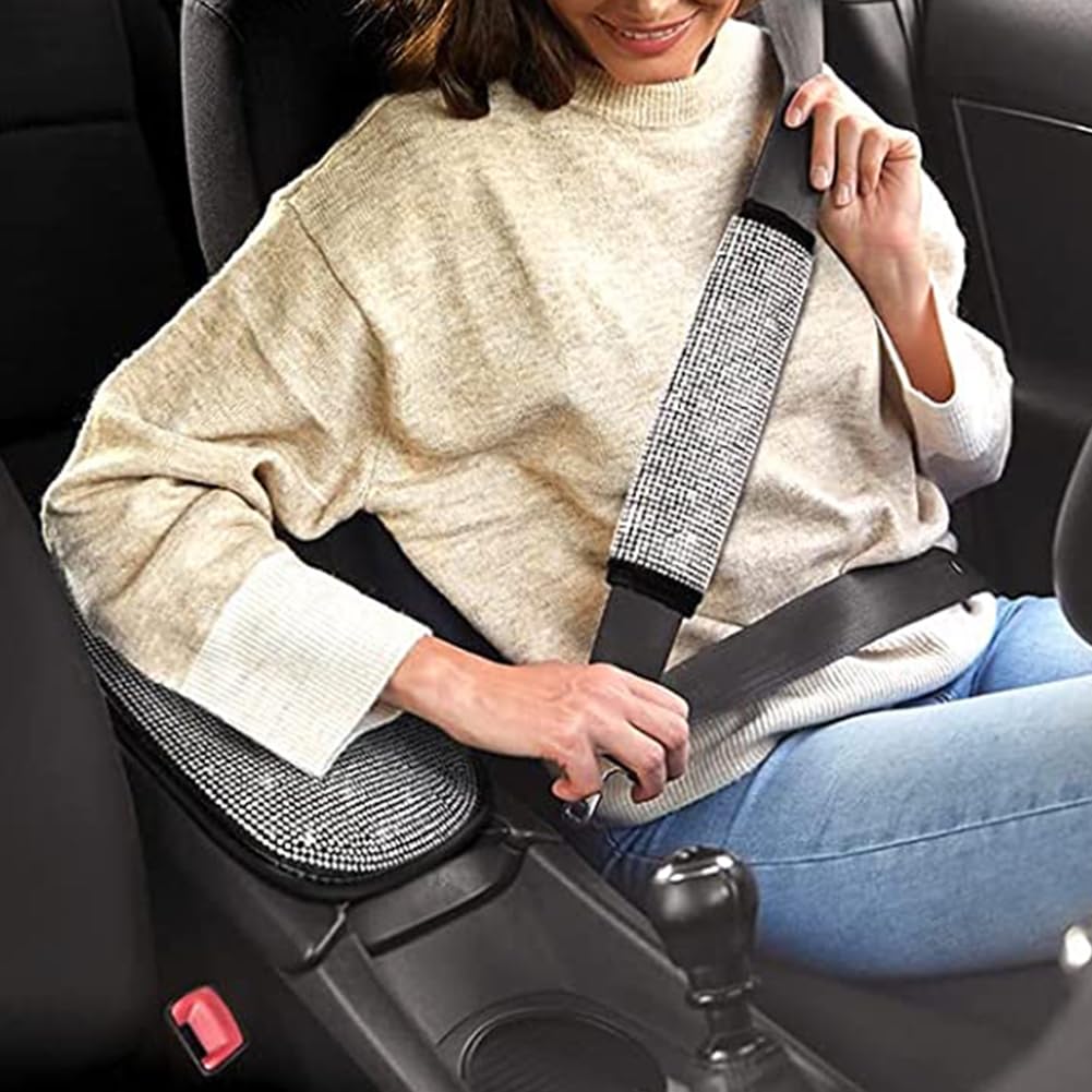 Garvee - Set di 15 coprisedili auto scintillanti per donna, coprivolante in cristallo, materiale in velluto, traspirante, interni auto universali