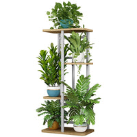 Garvee 5 Tier Hölzern Blumenregal Metall Pflanzenregal - Mehrschichtiges Design, Langlebiger Metallrahmen, Rutschschutz Für Balkon Garten Terrasse, Holzverstärkung, Mehrfarbig